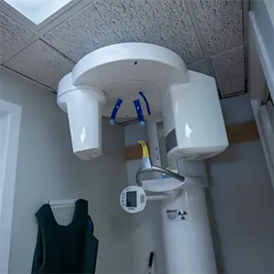 Woman receiving 3 D C T cone beam x-ray scan